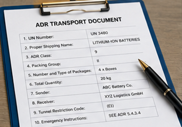 Lityum pil sevkiyatları için ADR taşıma belgeleri ve evrakları