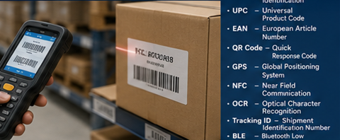 Stok yönetimi sırasında RFID etiketlerini ve barkod etiketlerini tarayan depo çalışanı