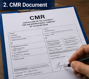 Avrupa karayolu taşımacılığında kullanılan, sevkiyat detayları ve imzaları içeren CMR taşıma belgesi