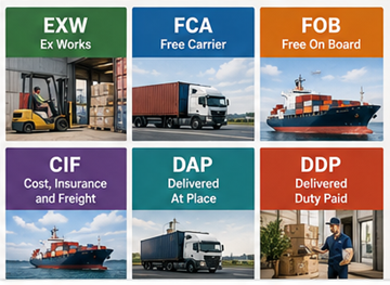 Küresel lojistikte EXW, FOB, CIF, DDP ve DAP dahil yaygın Incoterms terimlerine genel bakış