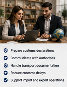 Uluslararası sevkiyat belgelerini ve lojistiği yöneten gümrük müşaviri ve freight forwarder