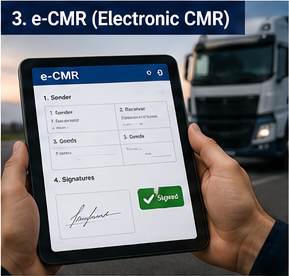 Lojistik taşımacılığı sırasında sürücünün tablette dijital e-CMR belgesi kullanması