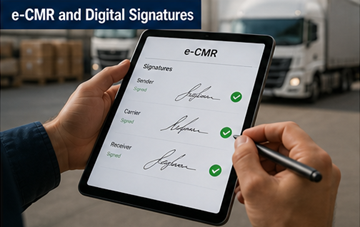 e-CMR elektronik imzasını temsil eden, sürücünün tablette dijital taşıma belgesini imzalaması