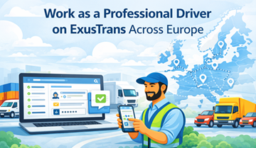 ExusTrans mobil ve web platformunu kullanarak Avrupa genelinde taşıma işleri, araçlar ve teslimatları yöneten profesyonel kamyon sürücüsü