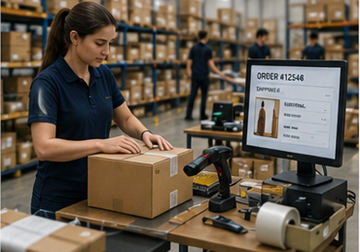 Online müşteri siparişlerini işleyen e-ticaret sipariş karşılama merkezi