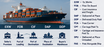 Yük taşımacılığı için uluslararası sevkiyat operasyonları ve Incoterms ticaret anlaşmaları