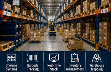 Depo raflarında e-ticaret stoklarını saklayan büyük bir fulfillment merkezi