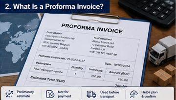 Taşıma veya sevkiyat onayından önce lojistikte kullanılan proforma fatura örneği