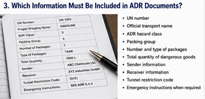 ADR tehlikeli madde taşıma belgelerinde yer alması gereken zorunlu bilgi alanları