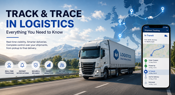 Avrupa genelinde kamyonlar için sevkiyat görünürlüğü, GPS takibi ve gerçek zamanlı teslimat izlemeyi gösteren modern lojistik track and trace sistemi
