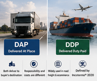 DDP ve DAP ticaret terimlerini açıklayan uluslararası taşımacılık ve lojistik operasyonları